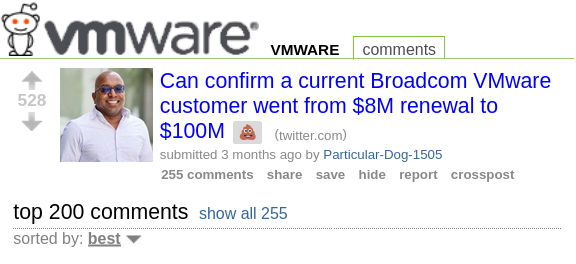 2024-virt-v2v/Screenshot 2024-06-03 at 09-50-33 Can confirm a current Broadcom VMware customer went from $8M renewal to $100M.png